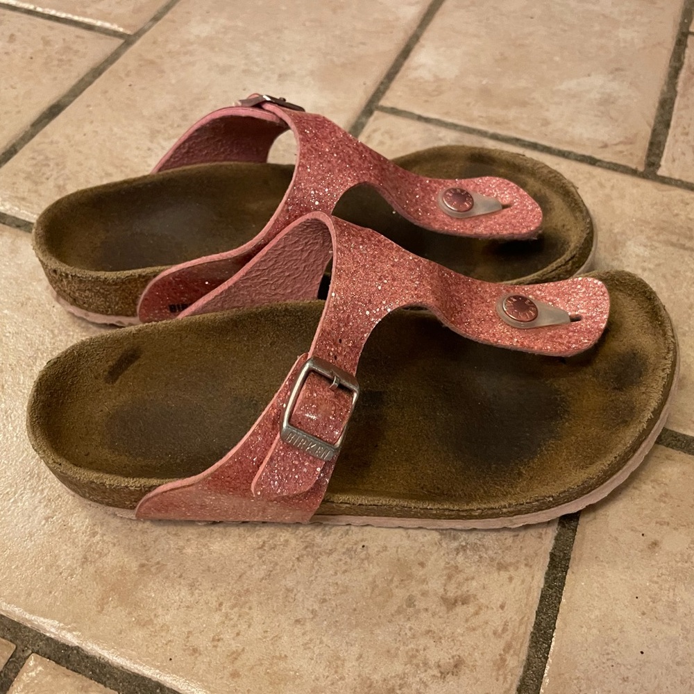 Girls pink Glitter Gizeh Birkenstock sandals Sz 35